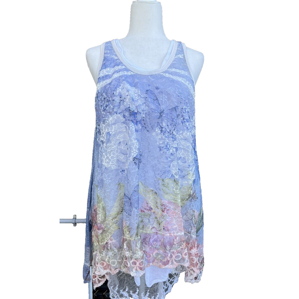 Made In Italy White 1‎ Piece Multicolored 100% Cotton Tunic Top Medium A000278